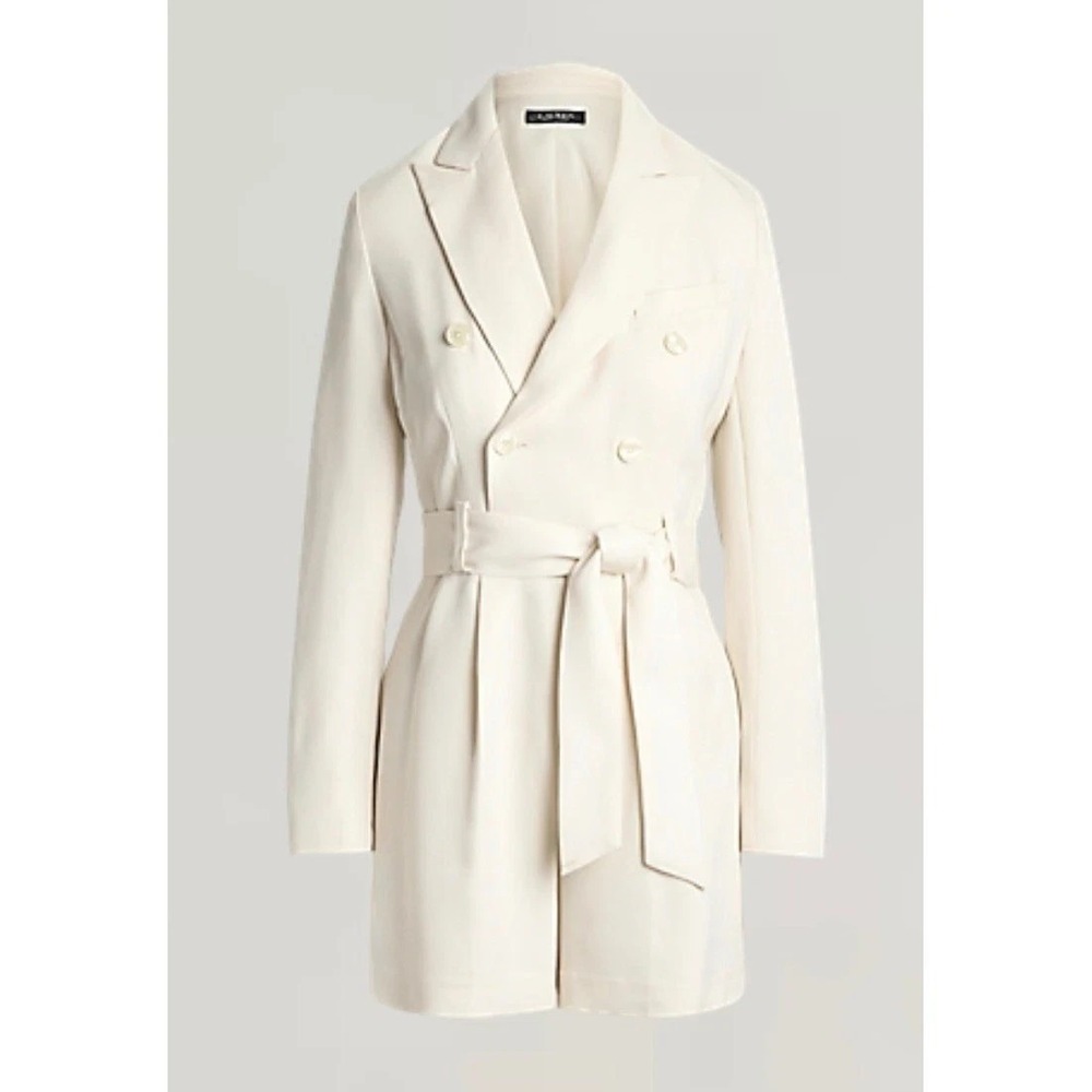 Lauren Ralph Lauren Double Breasted Belted‎ Blazer Romper Womens 8 Ivory Cady